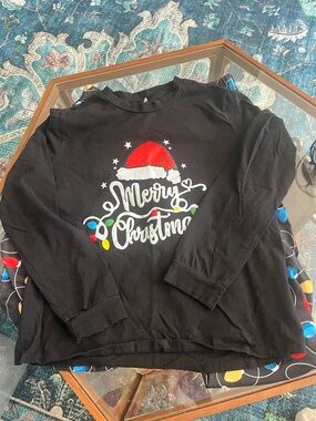Woman’s  Merry Christmas Black Long-Sleeve pajamas set- Holiday Graphic